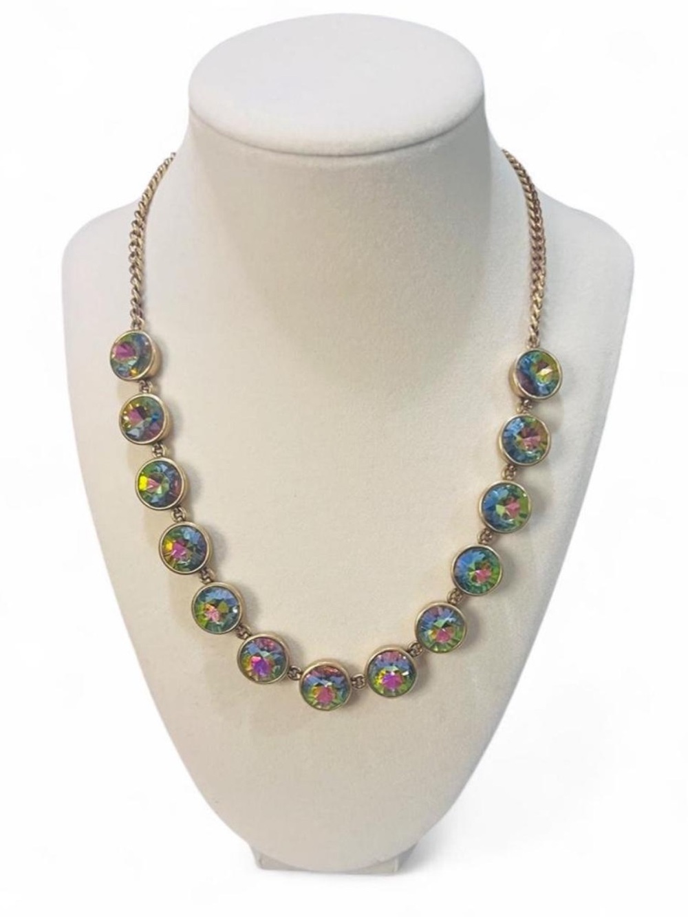 J.Crew Watermelon Brulee Iridescent Crystal Gold-Tone Statement Necklace